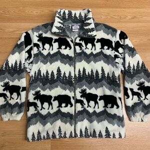 Vintage Northern Lifestyles Moose Bear Nature AOP Fleece Jacket Unisex Size M